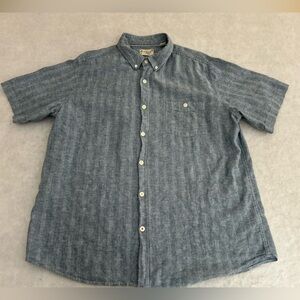 Weatherproof Vintage Shirt Mens XL Blue White Striped Button Linen Washable
